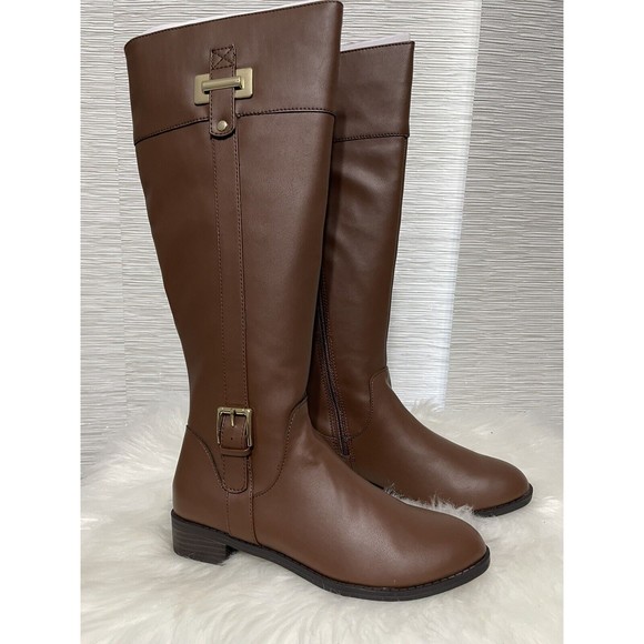 Karen Scott Womens Deliee New Faux Leather Riding Boots Wide Calf Brown 7 M - Picture 4 of 8